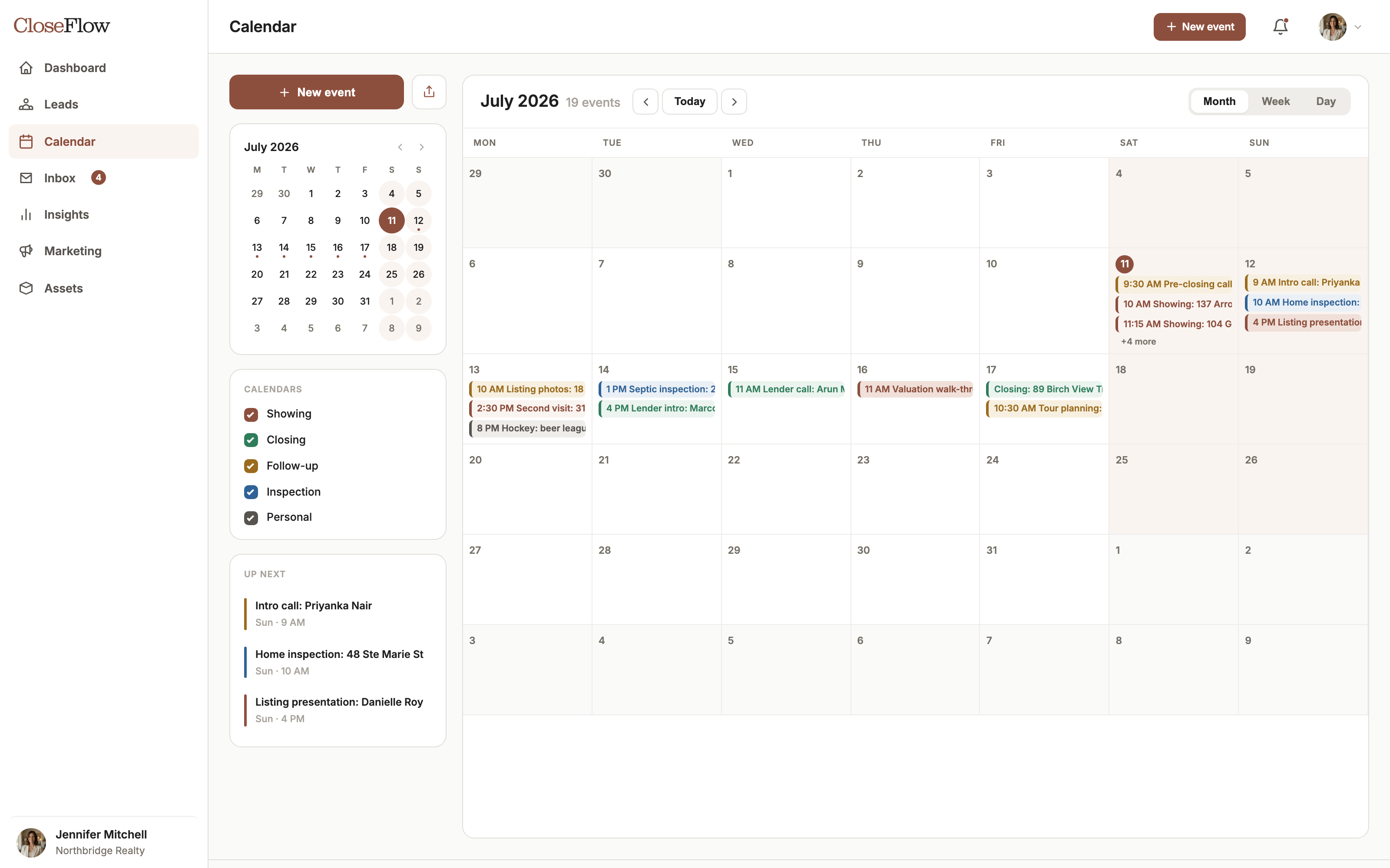 CloseFlow calendar